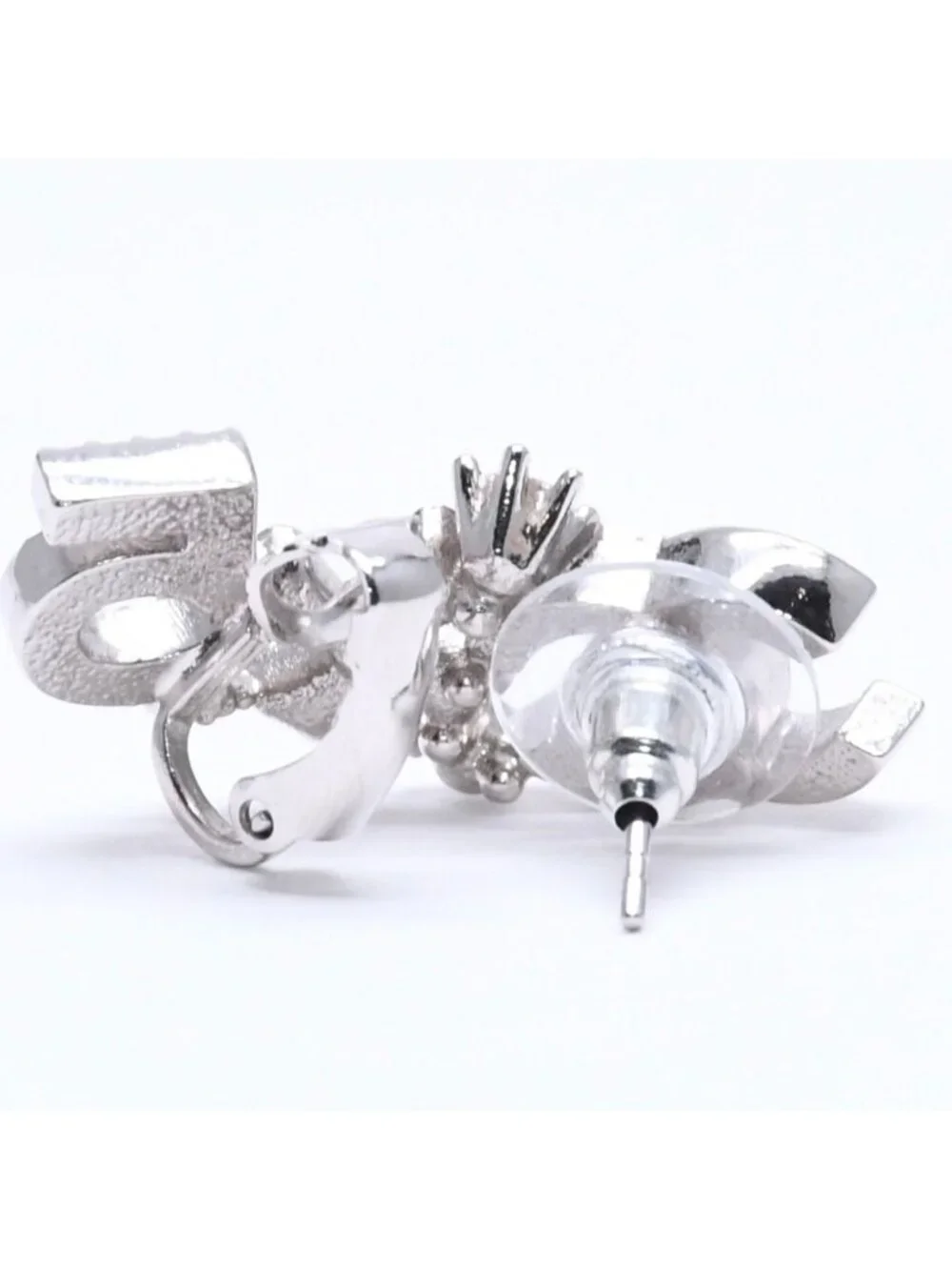 Chanel Earrings Cuff CC Logo & Stamp Metal Rhinestone Silver